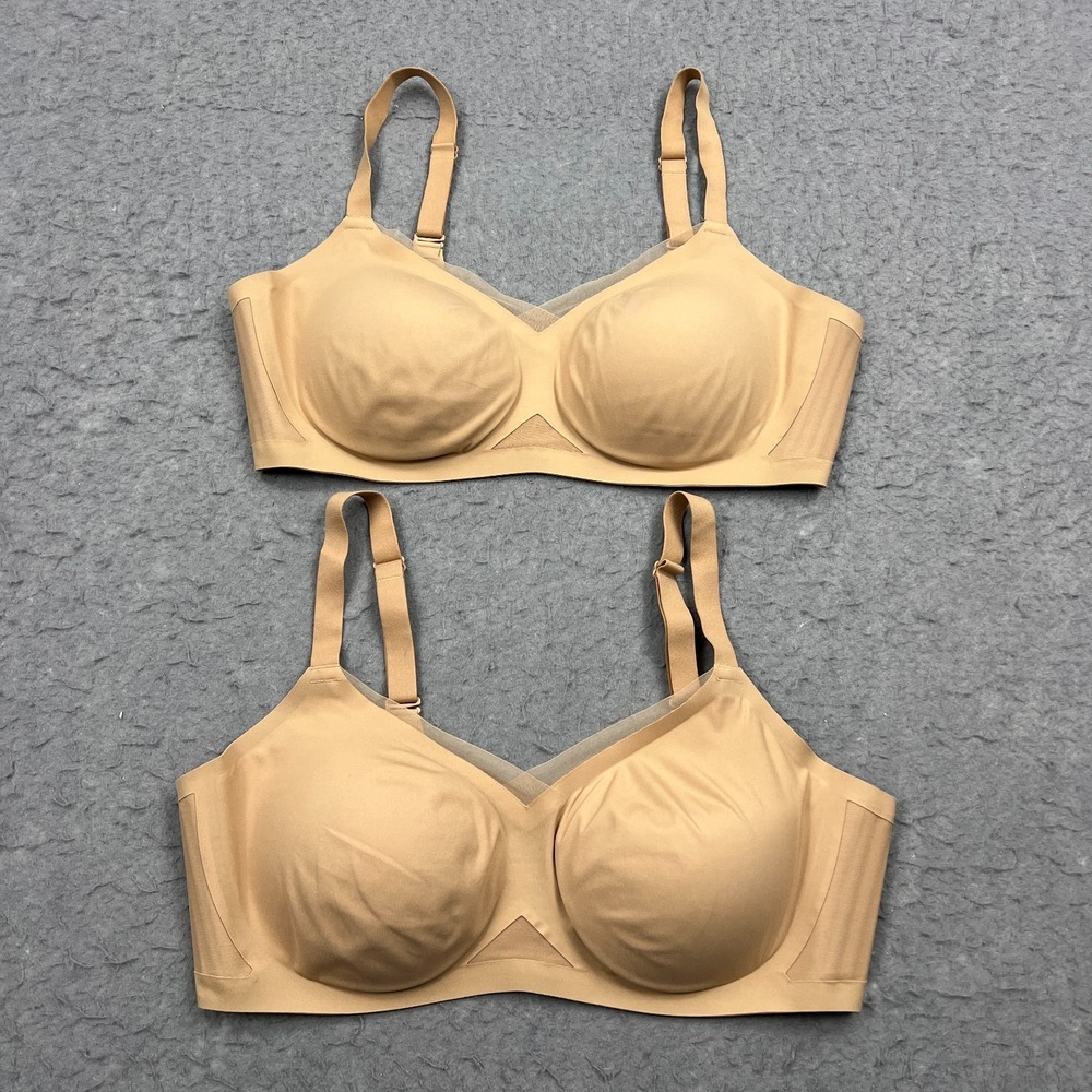 Lot Honeylove Crossover Bra 40C/D Sand Beige Seamless Mesh Wireless Comfort Pads
